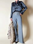 Pantalone a palazzo in rasato di lana grigio “Luisa Spagnoli”
