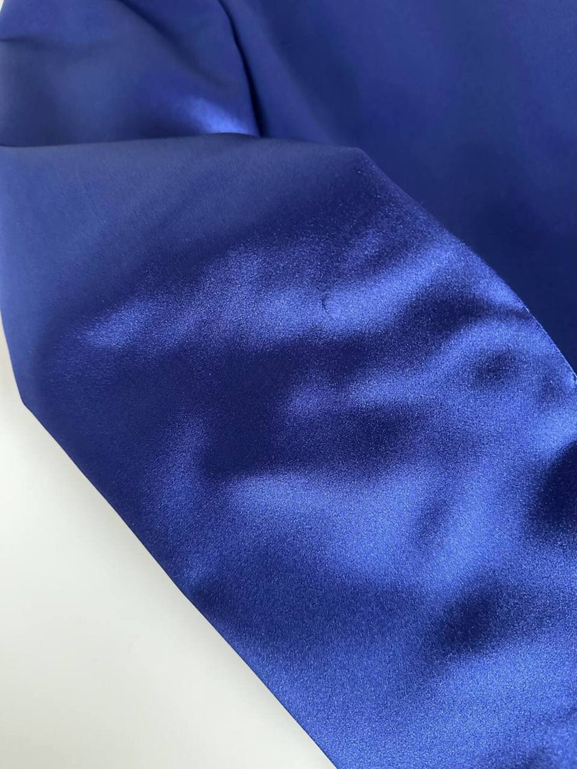 Vintage-Jacke von Yves Saint Laurent aus kobaltblauem Satin mit mehrfarbigen Schmuckknöpfen