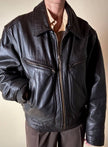 Bomber aviator in pelle testa di moro con fodera gialla matelassé