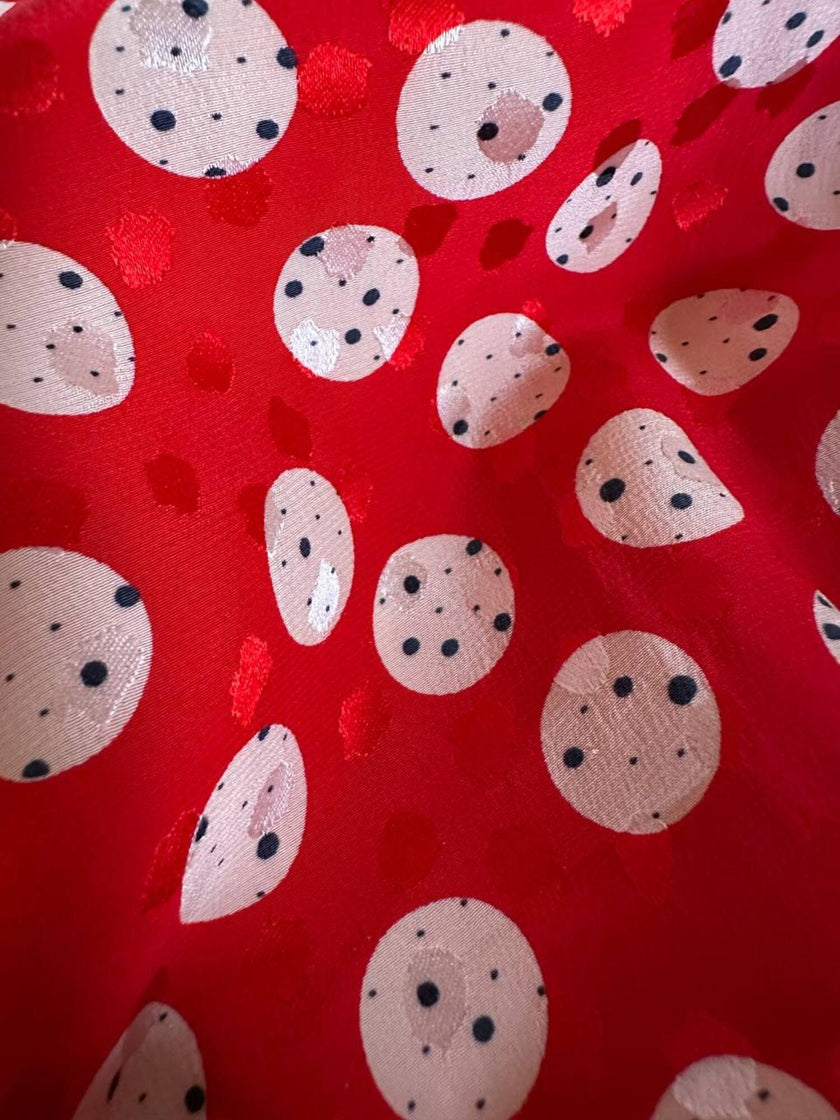 Mini abito rosso in seta jacquard a pois con fusciacca in coordinato “Fendi”