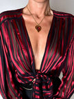 Camicia vintage in tessuto dévoré a righe bordeaux e nero