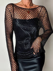 Maglia gioiello vintage List in rete operata con microperline nere