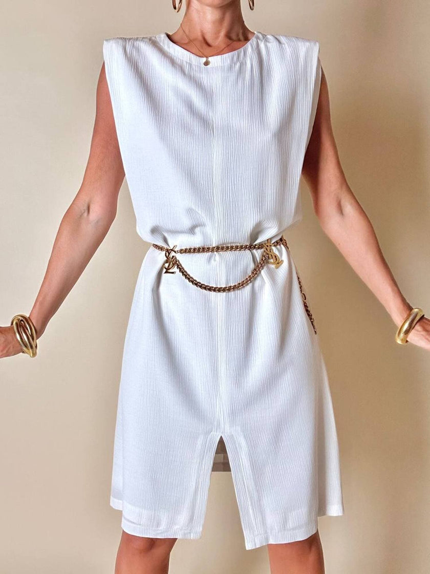 Abito tubino Yves Saint Laurent vintage bianco smanicato con spacco frontale