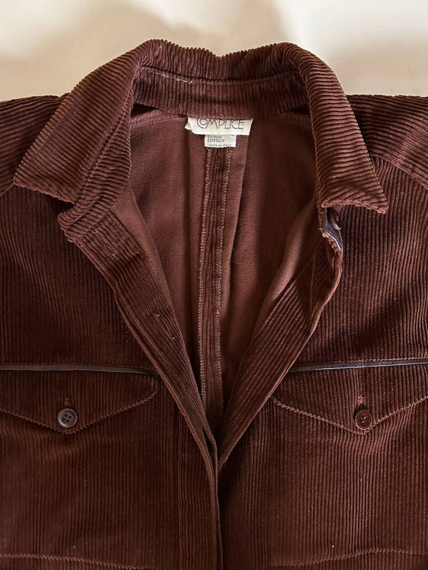Combinaison vintage Complice en velours côtelé marron avec détails en cuir
