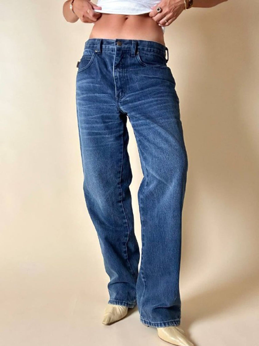 Jeans Yves Saint Laurent Vintage Boy-Friend in Denim Blu Scuro Slavato