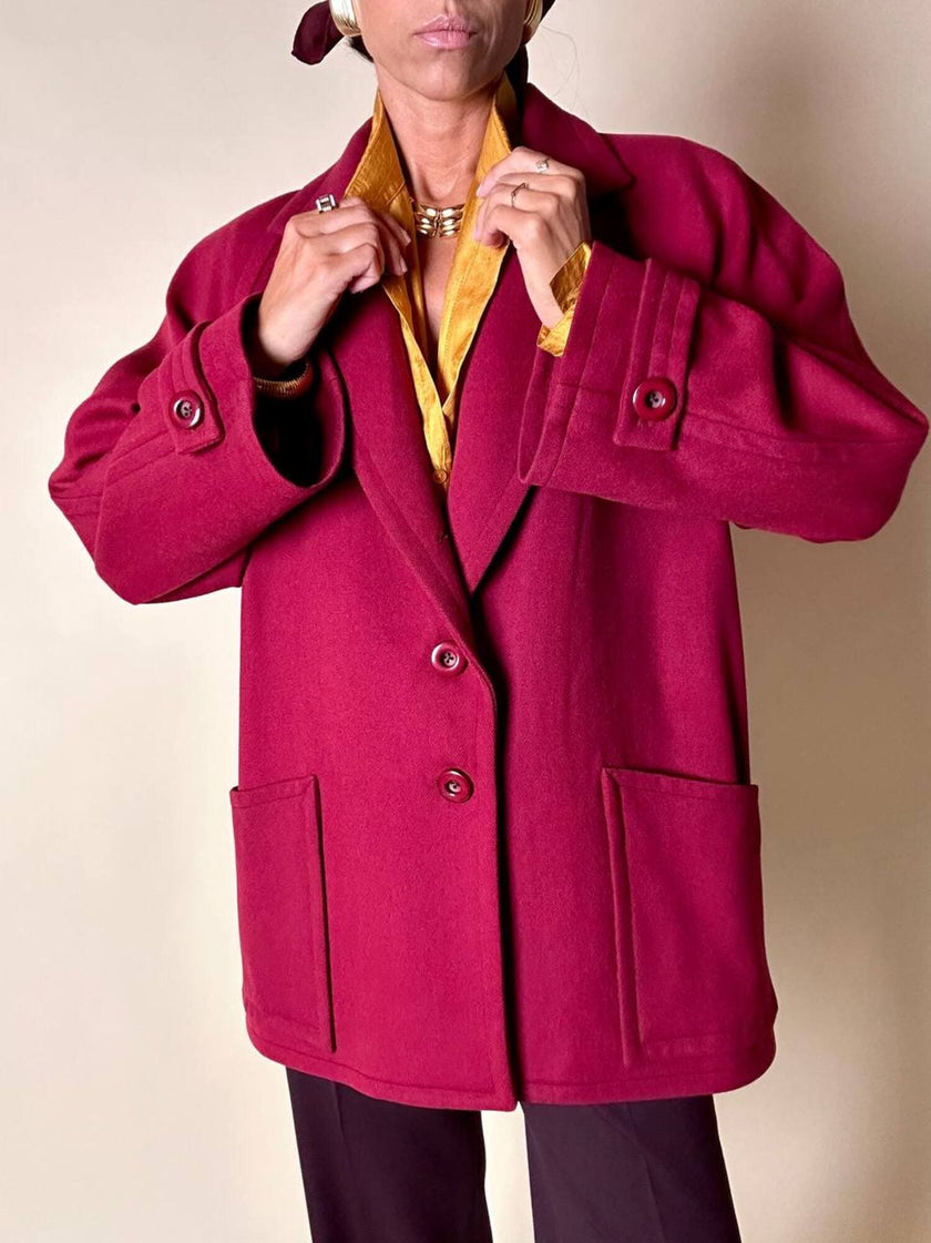 Giaccone Yves Saint Laurent in lana rosso Borgogna