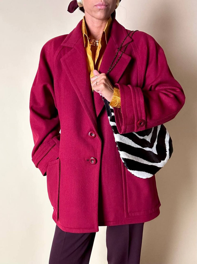 Giaccone Yves Saint Laurent in lana rosso Borgogna