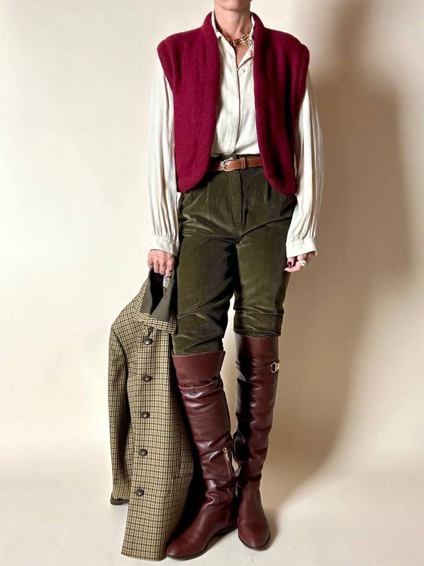 Pantalone a vita alta in corduroy verde oliva Rizzi Sport