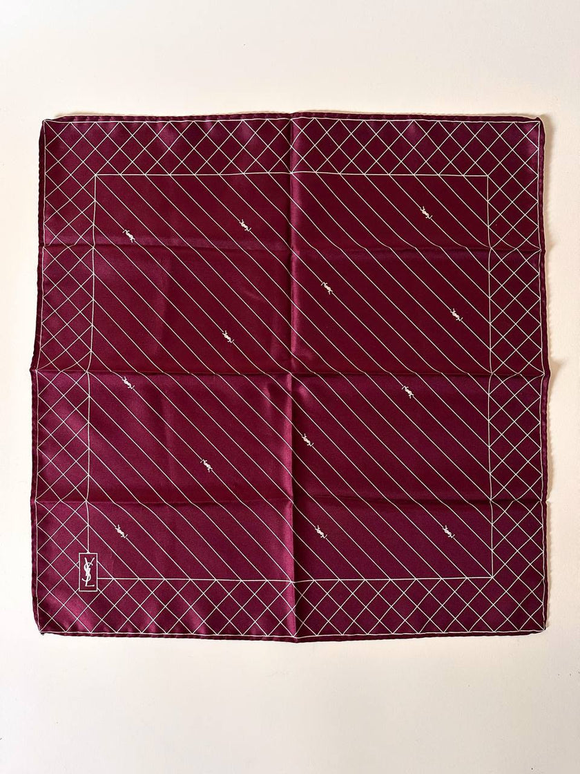 Mini foulard vintage Yves Saint Laurent bordeaux con loghi avorio