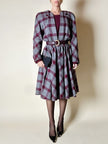 Abito Velentino Boutique in lana fantasia check grigio e bordeaux