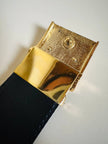 Cintura in camoscio nero con placca logata in metallo oro “Yves Saint Laurent”