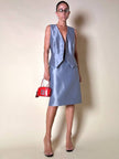 Completo gonna/gilet in raso grigio azzurro “Yves Saint Laurent”