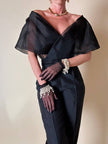 Top incrociato in organza nera con ricamo in perline “Per Te By Krizia”