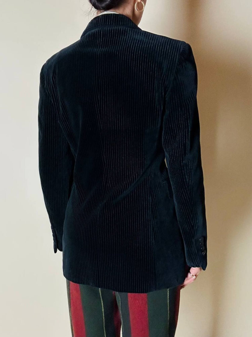 Blazer doppiopetto Antonio Fusco in velluto nero a coste