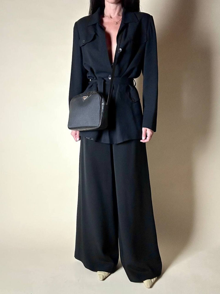 Borsa Bandoulière vintage Yves Saint Laurent in tessuto nero plastificato con riporti in pelle
