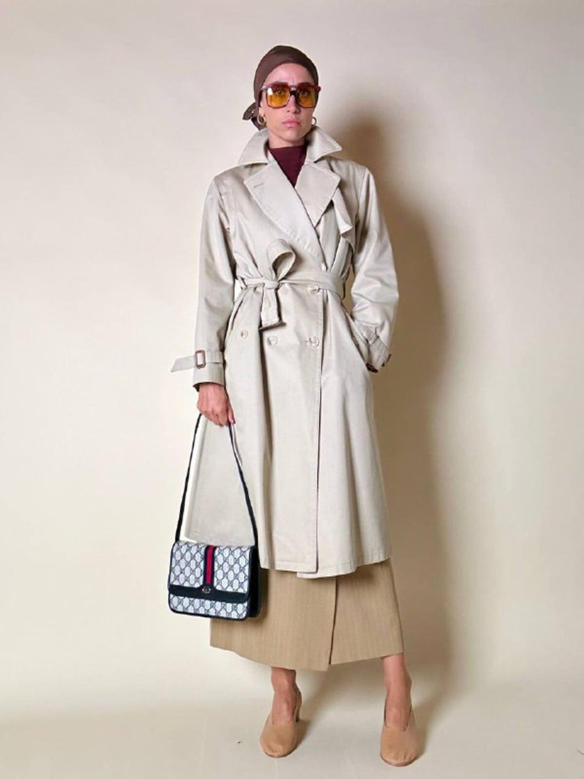Trench in gabardine color corda con interno in lana rimovibile “Hazard”
