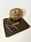 Borsa bandoulière vintage Rodo in midollino bronzo con chiusura gioiello