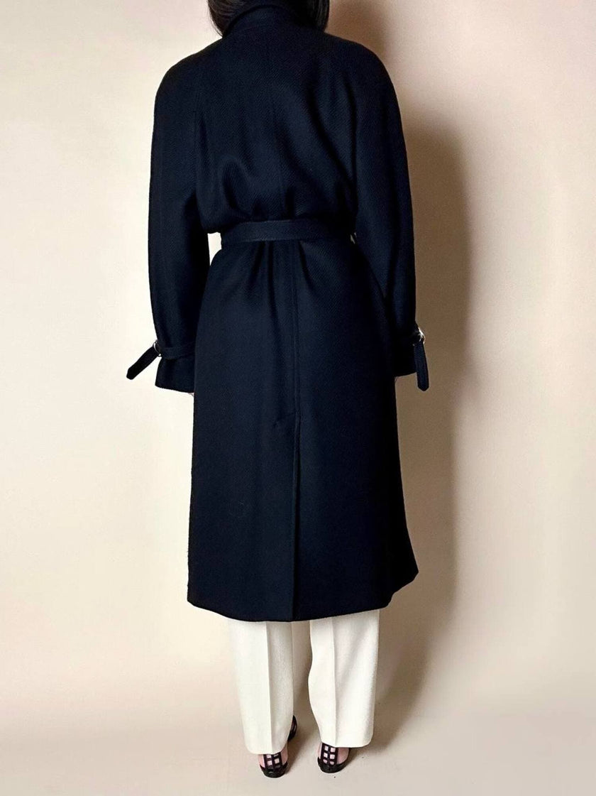 Cappotto lungo vintage in lana nera con taglio trench CGV Firenze