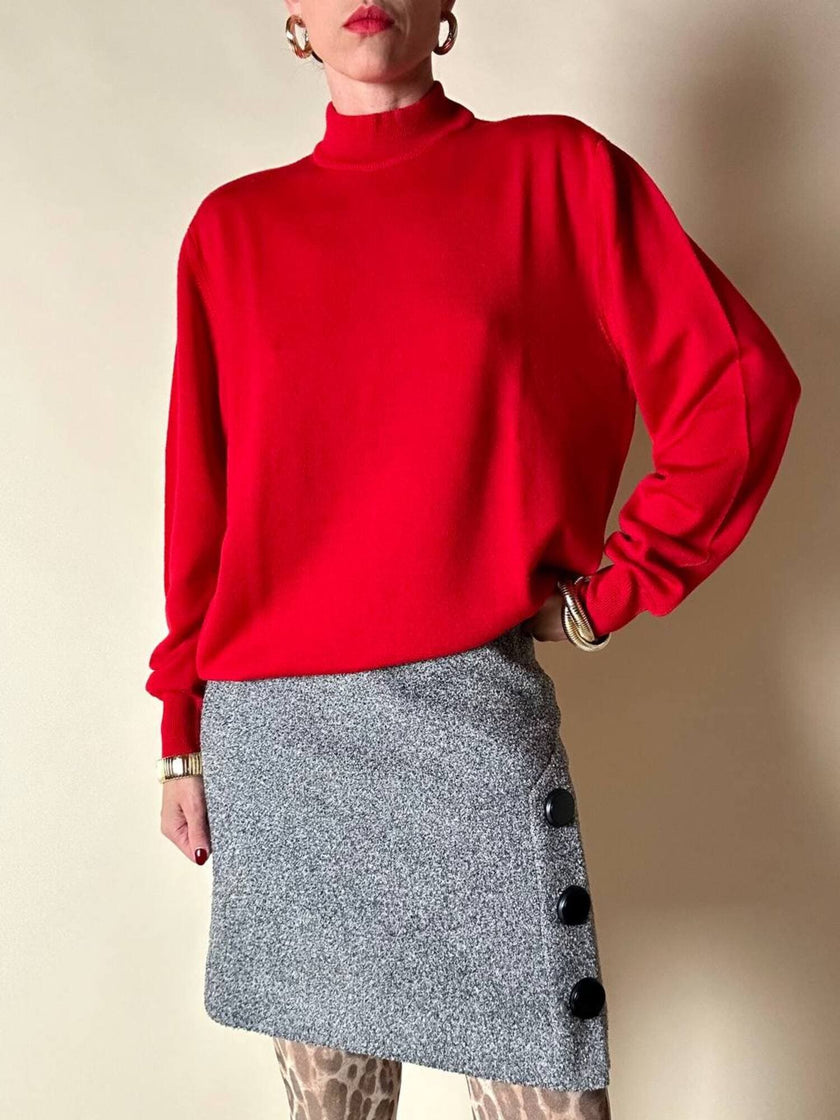 Lupetto in lana rossa con logo ricamato “Yves Saint Laurent”