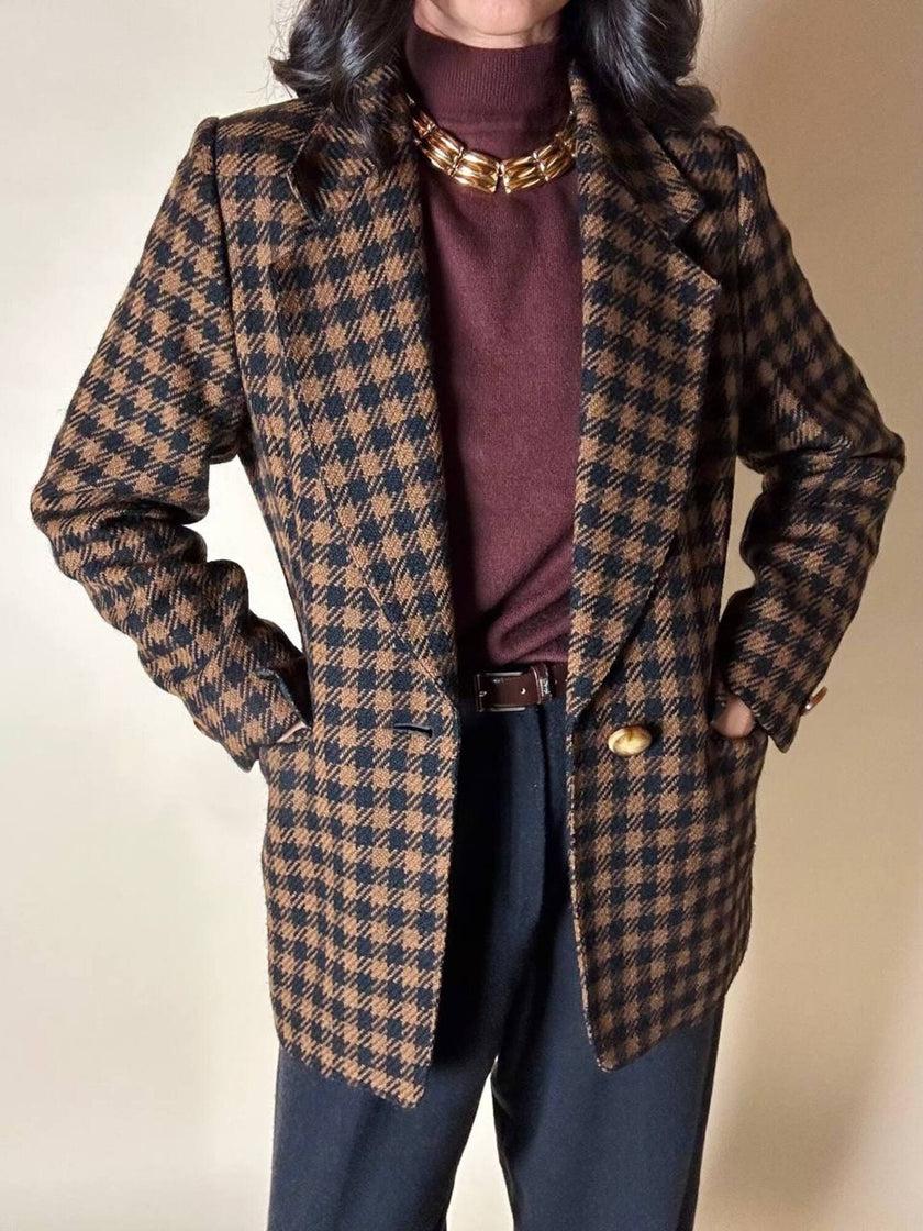 Blazer Guy Laroche in lana fantasia pied de poule ruggine e nero