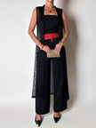 Gilet vintage lungo in rete nera con rever e spacchi laterali New Age