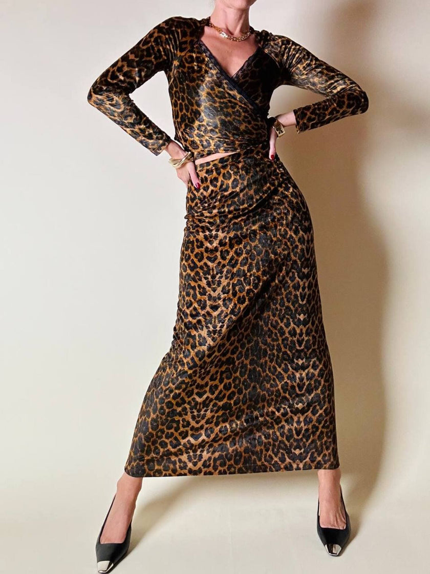 Gonna lunga con top in coordinato in velluto animalier “Roman’s”