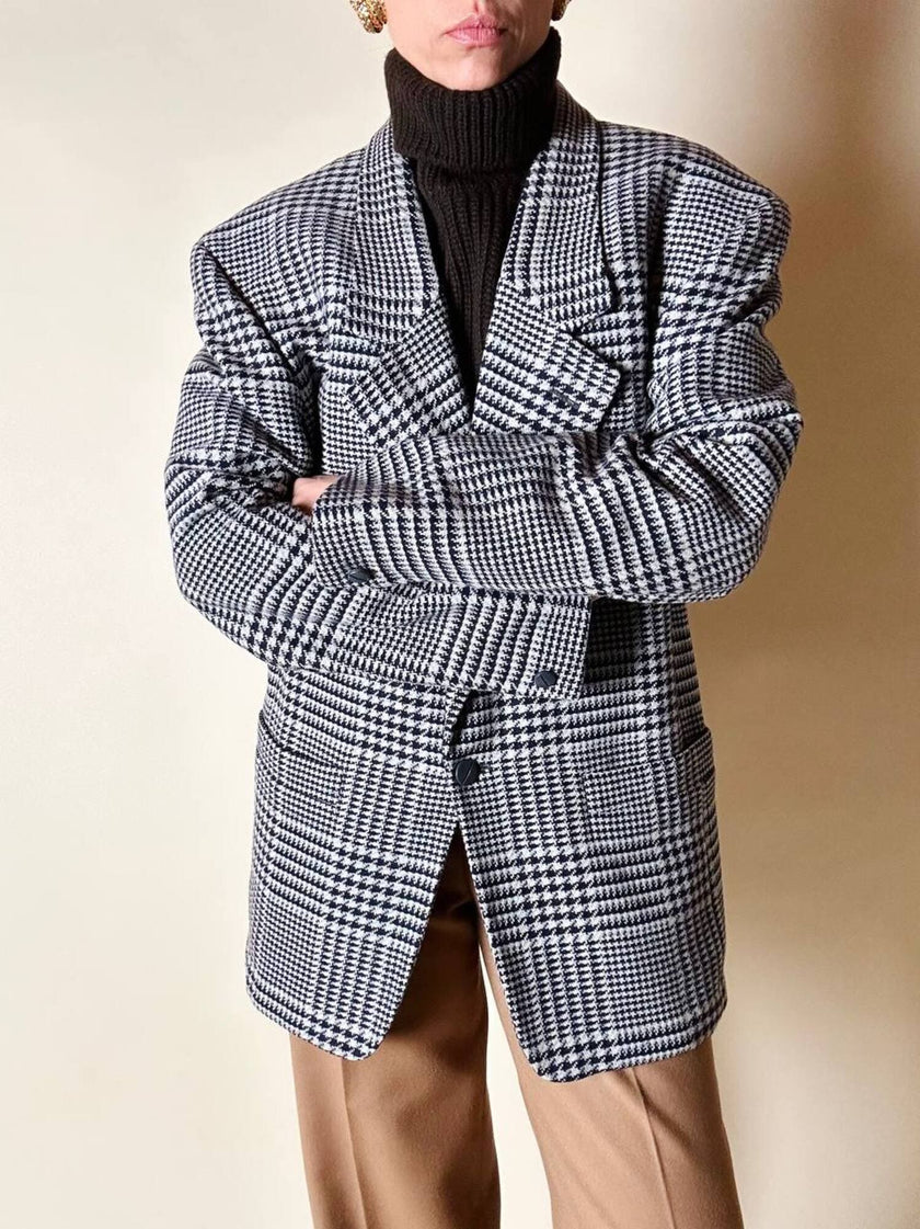 Blazer vintage Gianni Versace in lana jacquard fantasia principe di Galles