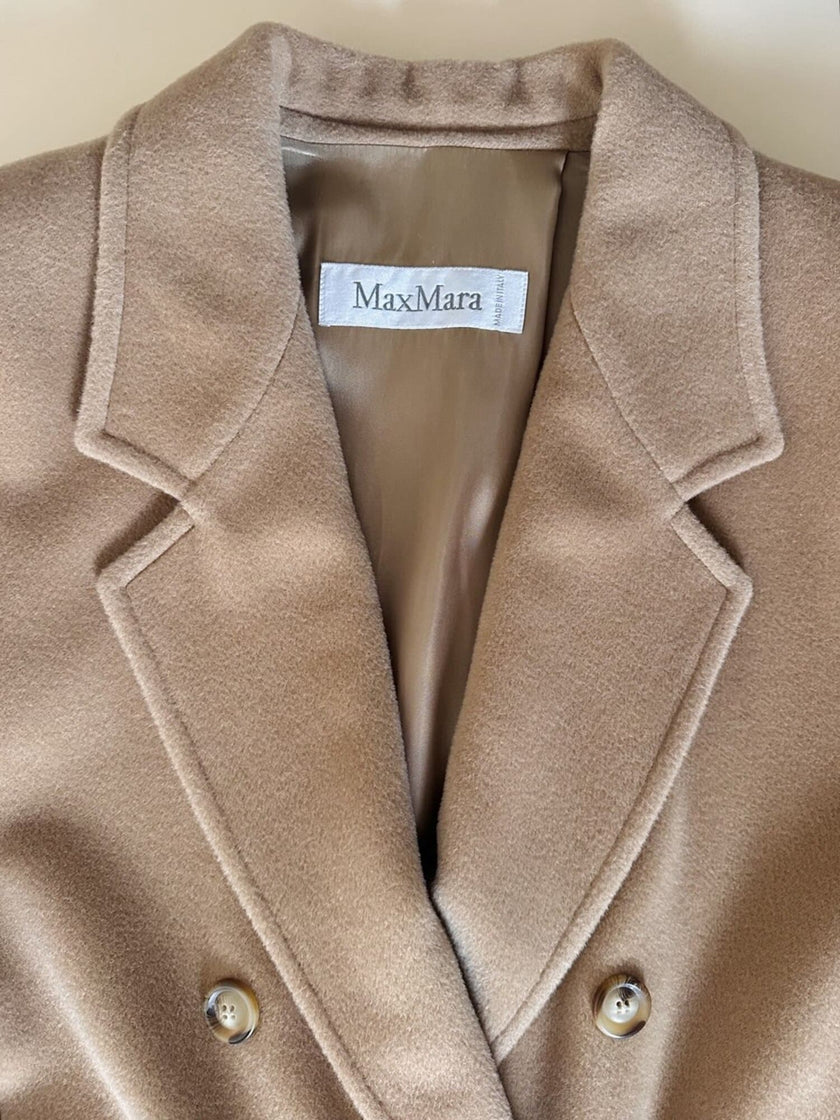 Cappotto doppiopetto Max Mara vintage in lana cammello chiaro