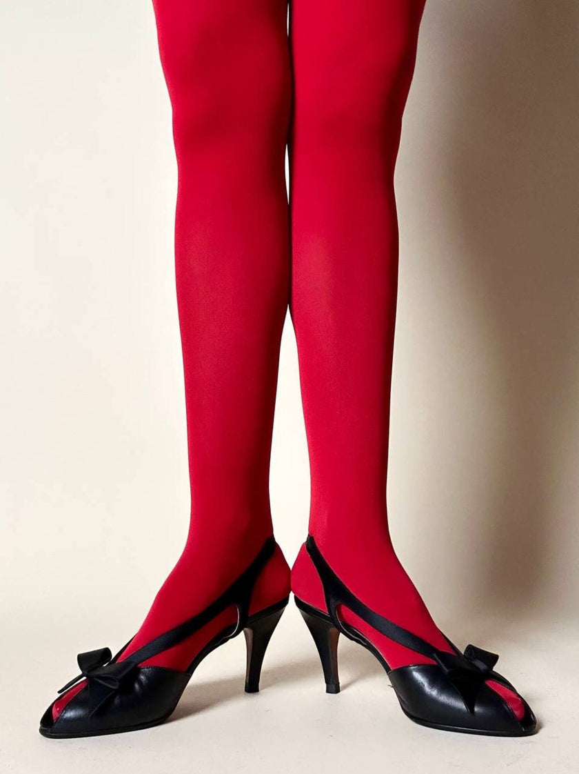 Sandali neri in pelle e raso con fiocco “Yves Saint Laurent”