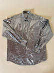 Camicia oversize in lamé argento lavorata a righe