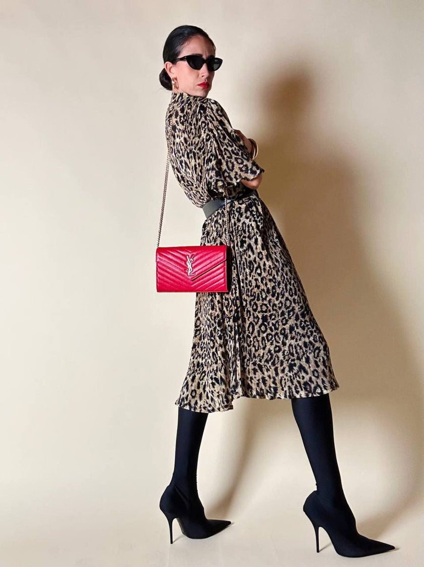 Chemisier vintage leopardato in tessuto micro plissé Henriette