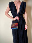 Pochette à lamelles miroirs multicolores avec bandoulière chaîne