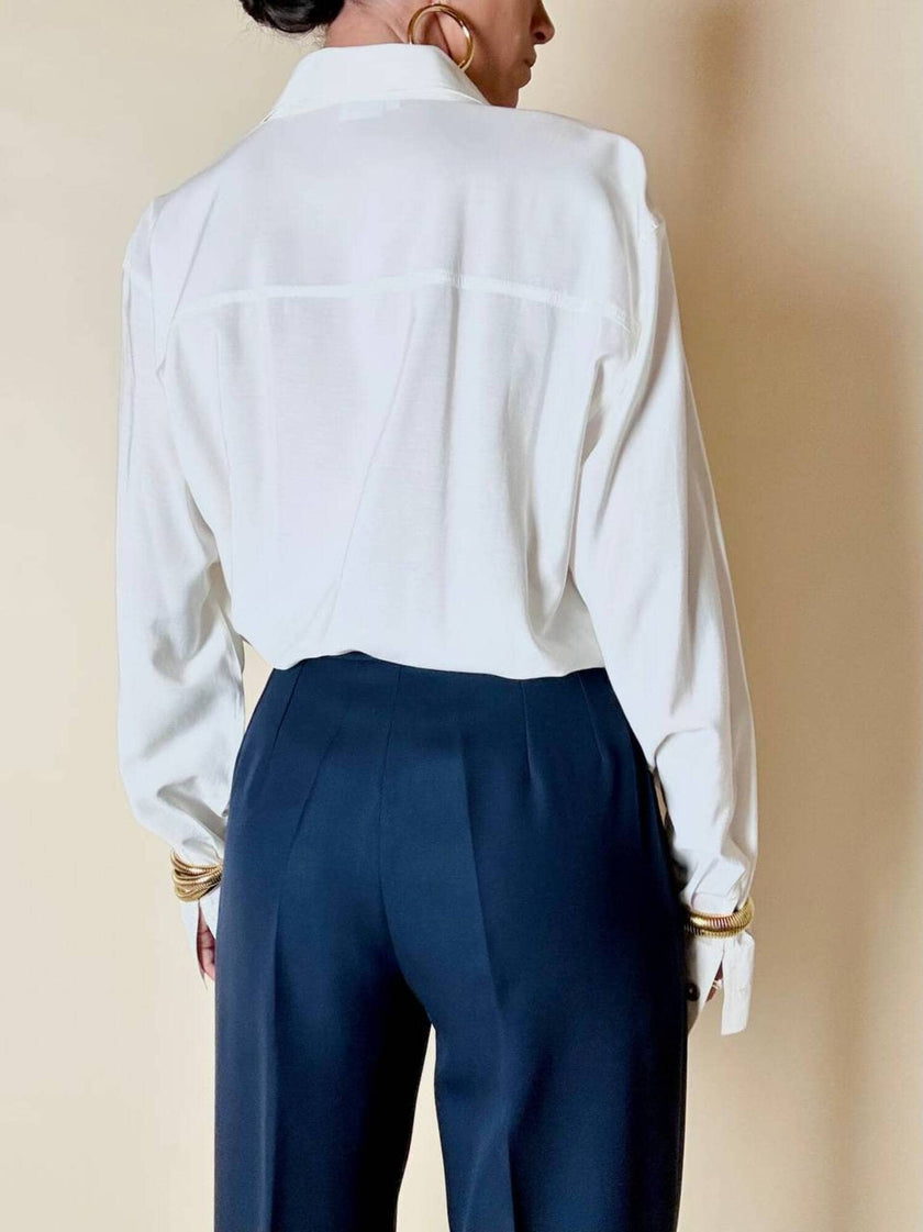 Camicia bianca Andrea Mare vintage in cotone con maxi tasche e bottoni in madreperla