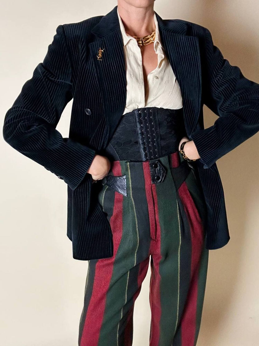 Blazer doppiopetto Antonio Fusco in velluto nero a coste