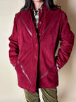 Giacca in suede borgogna con riporti in pelle e con interno in lana mélange in tinta