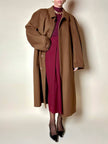 Cappotto lungo oversize in lana e cachemire cammello scuro con cintura in coordinato