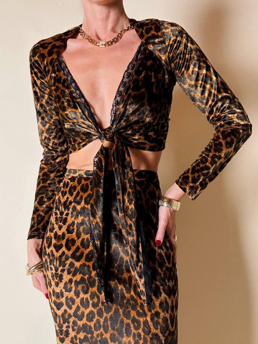 Gonna lunga con top in coordinato in velluto animalier “Roman’s”
