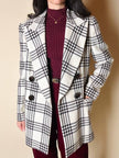 Blazer vintage Gai Mattiolo doppiopetto in lana panna con fantasia principe di Galles testa di moro