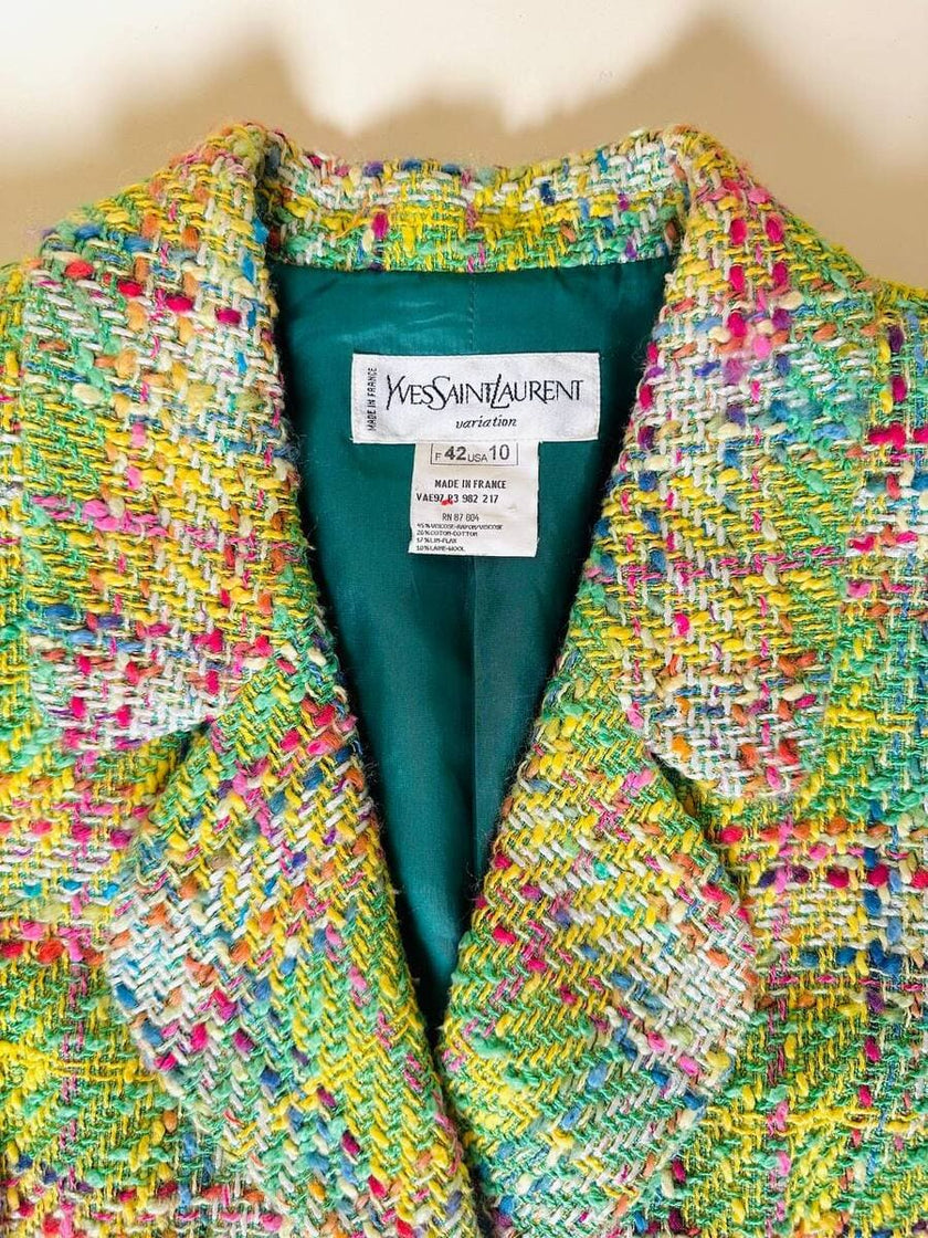 Blazer in tweed multicolor rosa “Yves Saint Laurent”