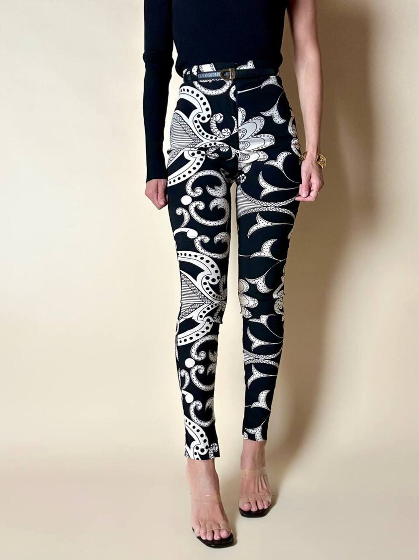 Leggings vintage Gianni Versace fantasia Silver Baroque bianca e nera
