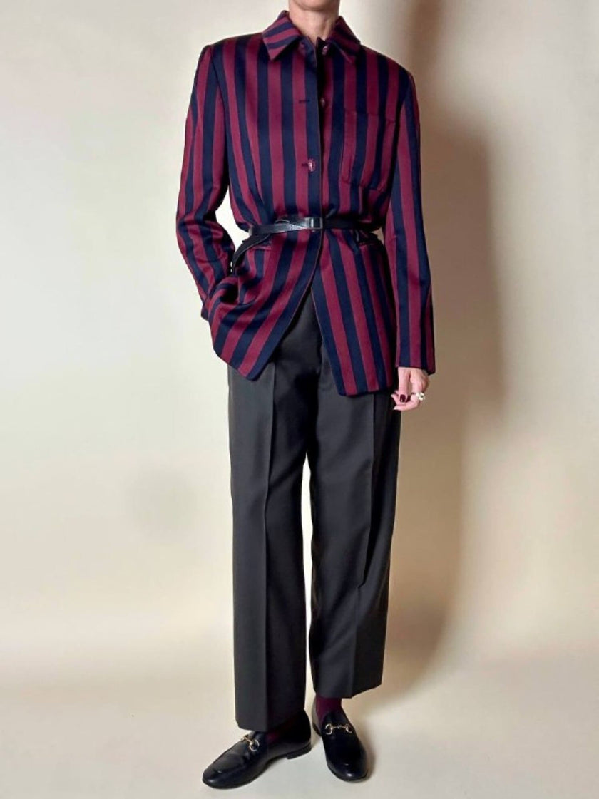 Blazer a righe verticali bordeaux e blu notte con bottoni in metallo laccato Daniel Hechter