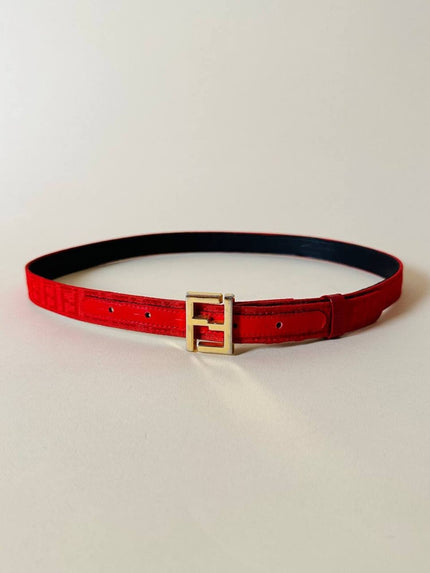 Cintura rossa in tessuto Jaquard con fibbia logo dorata “Fendi”