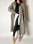 Vintage Aquascutum trench coat in khaki green gabardine with matching belt