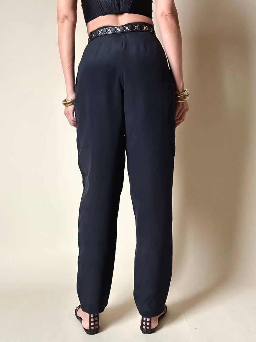 Pantalone nero a vita alta in pura seta “Pancaldi”