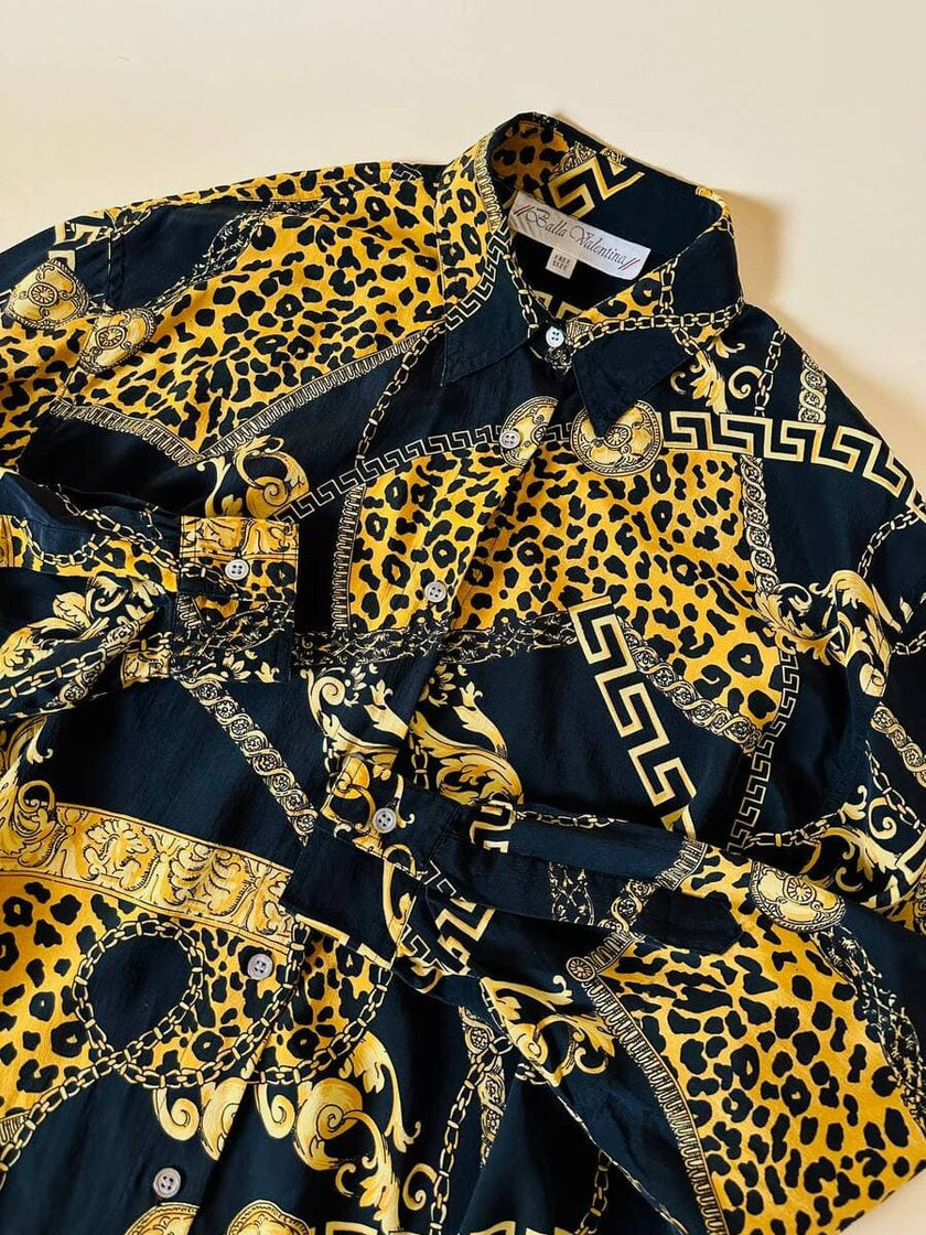Camicia in seta opaca nera fantasia barocca