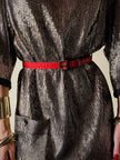 Cintura rossa in tessuto Jaquard con fibbia logo dorata “Fendi”