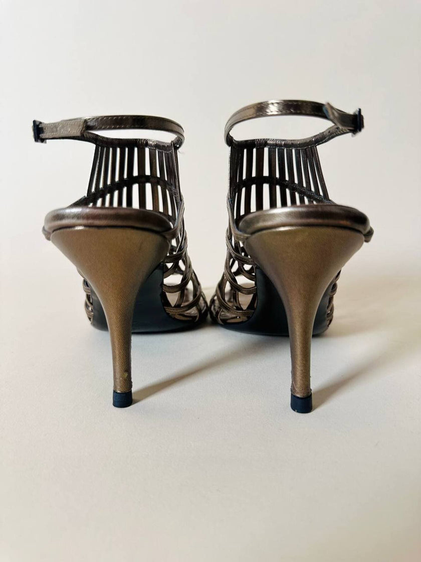 Sandali a gabbia in laminato bronzo “Yves Saint Laurent”