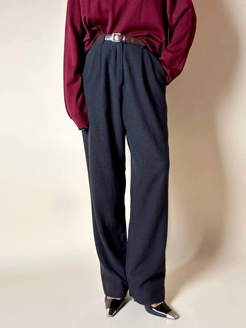 Pantalone Yves Saint Laurent a vita alta con pince in lana grigio antracite