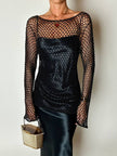 Maglia gioiello vintage List in rete operata con microperline nere