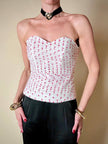 Bustier in tulle bianco plissé con piccoli cuori rossi